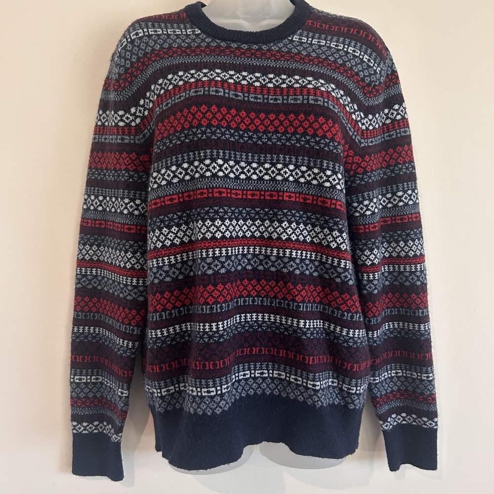 Gap Fair Isle Wool Blend Sweater Sz M Cabincore Geometric Striped Pullover